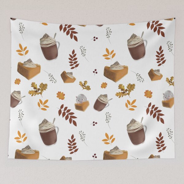 Item preview, Autumn infinite repeat pattern with pumpkinpie,  hot chocolate, leaves and a cute hamster.  designed and sold by Mayfaery-.