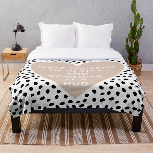 Wrap yourself up and consider this a hug Dalmatian black and white spots and dots with a boho heart throw blanket Throw Blanket