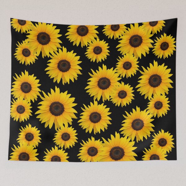 Item preview, Yellow sunflowers on black background. designed and sold by KamTamDesigns11.
