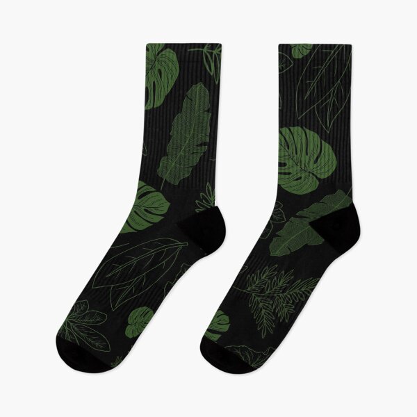 Item preview, Green mixed tropical leaves pattern on black background. designed and sold by KamTamDesigns11.