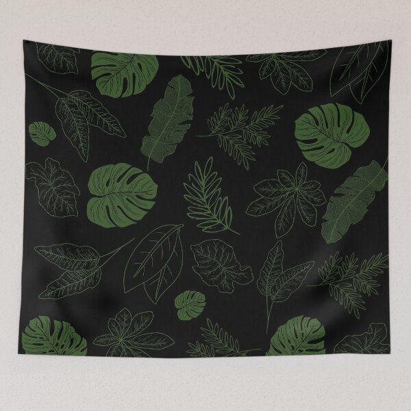 Item preview, Green mixed tropical leaves pattern on black background. designed and sold by KamTamDesigns11.