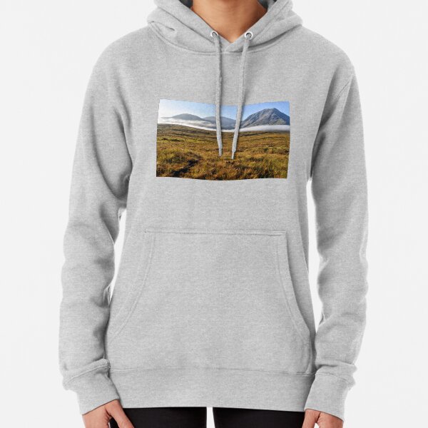 Glencoe early morning light with low lying mist Pullover Hoodie
