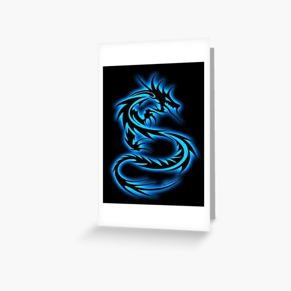Blue Neon Dragon Greeting Cards Redbubble - electro dragon tail roblox