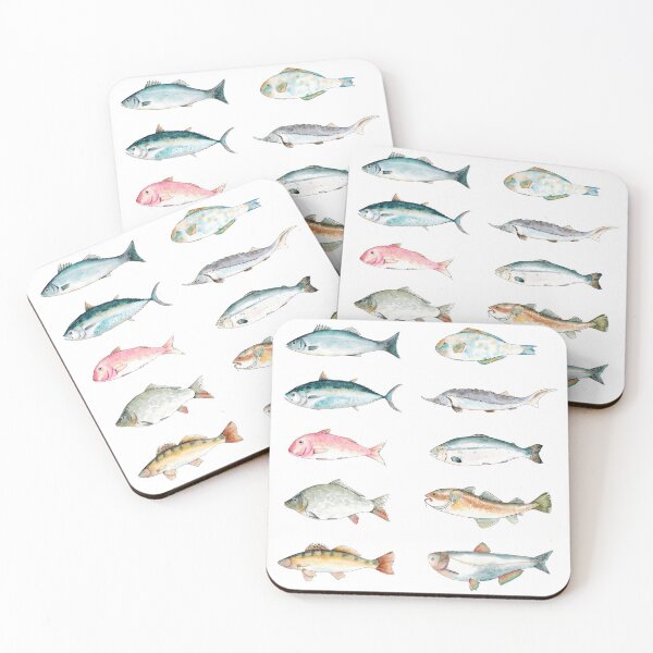 Item preview, Watercolor sketch illustration set of fish with Seabass, Tuna, Red mullet, Carp, Pike perch, Parrot fish, Sturgeon, Salmon, Cod, Silver carp designed and sold by FuzzyLogicKate.