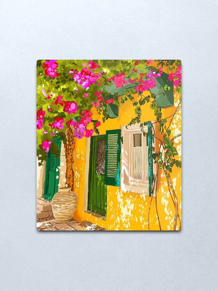 Alternate view of Living in the Sunshine. Always, Travel Sunny Summer Architecture Greece Spain Building Illustration Metal Print