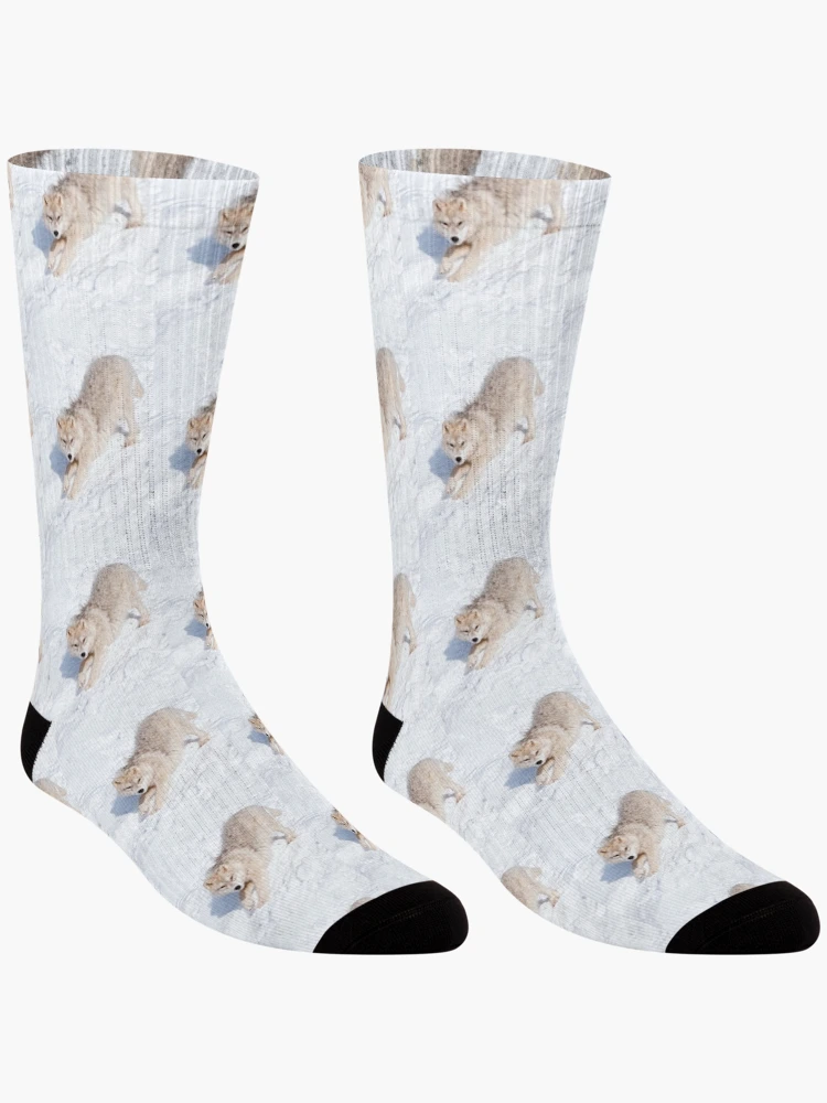 Aperçu 3 sur 5. Chaussettes avec l'œuvre Arctic Wolf Pup créée et vendue par WolvesOnly.