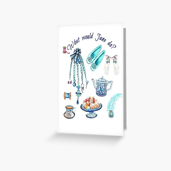 Jane Austen favourite things and daily objects in watercolor Greeting Card
