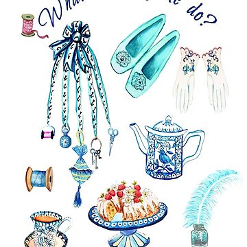 Artwork thumbnail, Jane Austen favourite things and daily objects in watercolor by MagentaRose