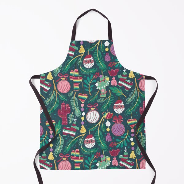 Item preview, Mexican Christmas Tree // green background green pine leaves multicoloured holiday decorations pan dulce balls cacti hearts birds pom-pom garland pinatas santa claus conchas donuts designed and sold by SelmaCardoso.