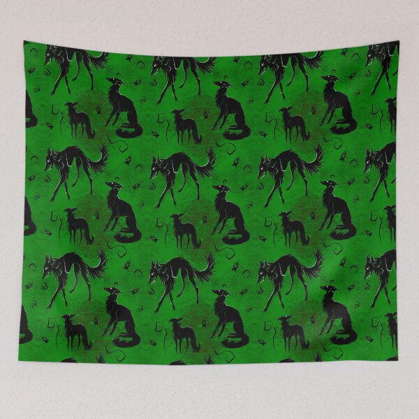 Item preview, Spoopy Silken Dogs in Bright Green designed and sold by LauraGarabedian.