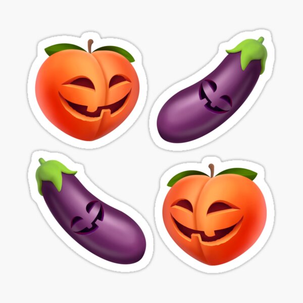 "Halloween Peach and Eggplant emoji " Sticker for Sale by PinkShinyArt