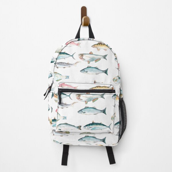 Item preview, Watercolor hand drawn sketch illustration seamless pattern background with fish Seabass, Tuna, Red mullet, Carp, Pike perch, Parrot fish, Sturgeon, Salmon, Cod, Silver carp designed and sold by FuzzyLogicKate.