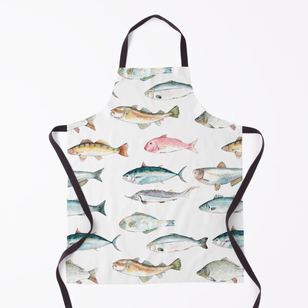 Item preview, Watercolor hand drawn sketch illustration seamless pattern background with fish Seabass, Tuna, Red mullet, Carp, Pike perch, Parrot fish, Sturgeon, Salmon, Cod, Silver carp designed and sold by FuzzyLogicKate.