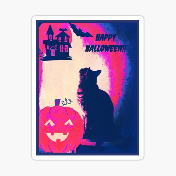 Purple Halloween Cat Art Sticker