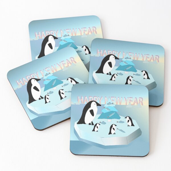 Item preview, happy New Year. Lettering and drawing. Penguins on an ice floe celebrate the new year designed and sold by Svetaslavna.