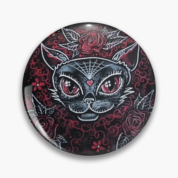 Item preview, Red Black & White Cat Sugar Skull Rose Art designed and sold by RetroVandal.