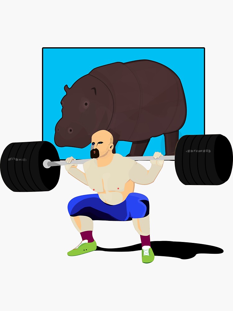 "Power Lifter and Hippopotamus" Sticker by Momamomo Redbubble