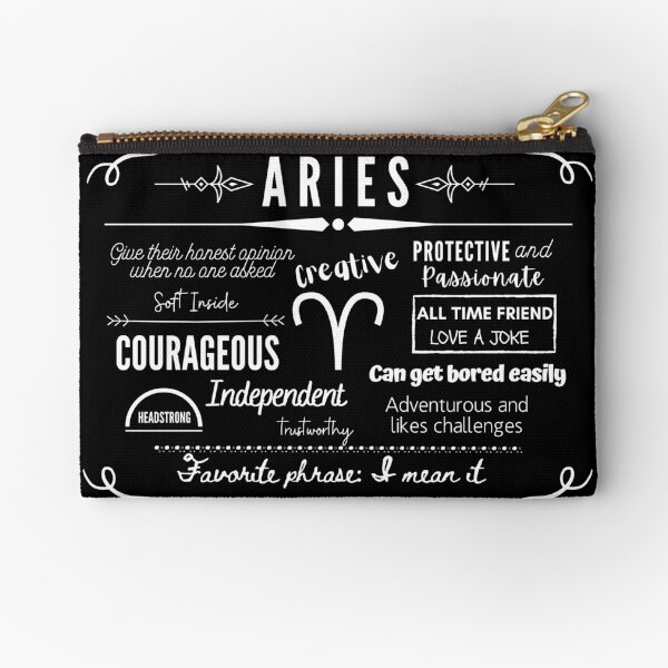 Aries Zodiac Sign Facts BW Zipper Pouch