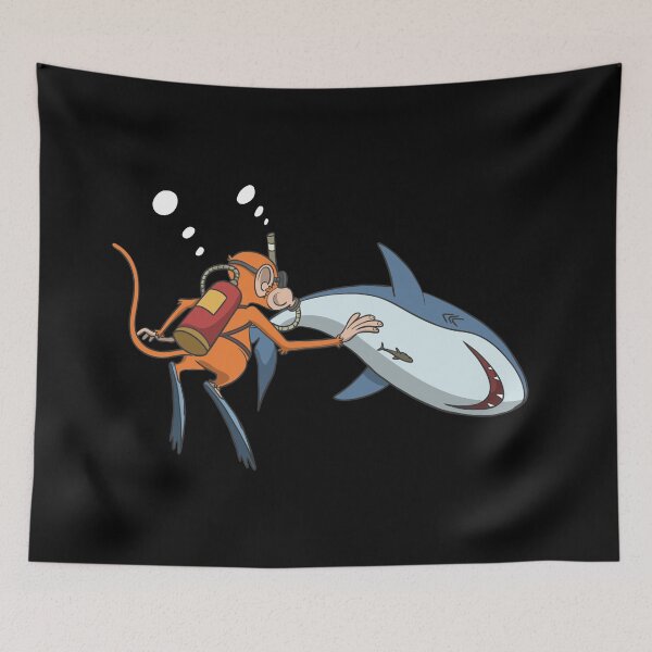 Item preview, Monkey diving with shark designed and sold by Monkey Ful.
