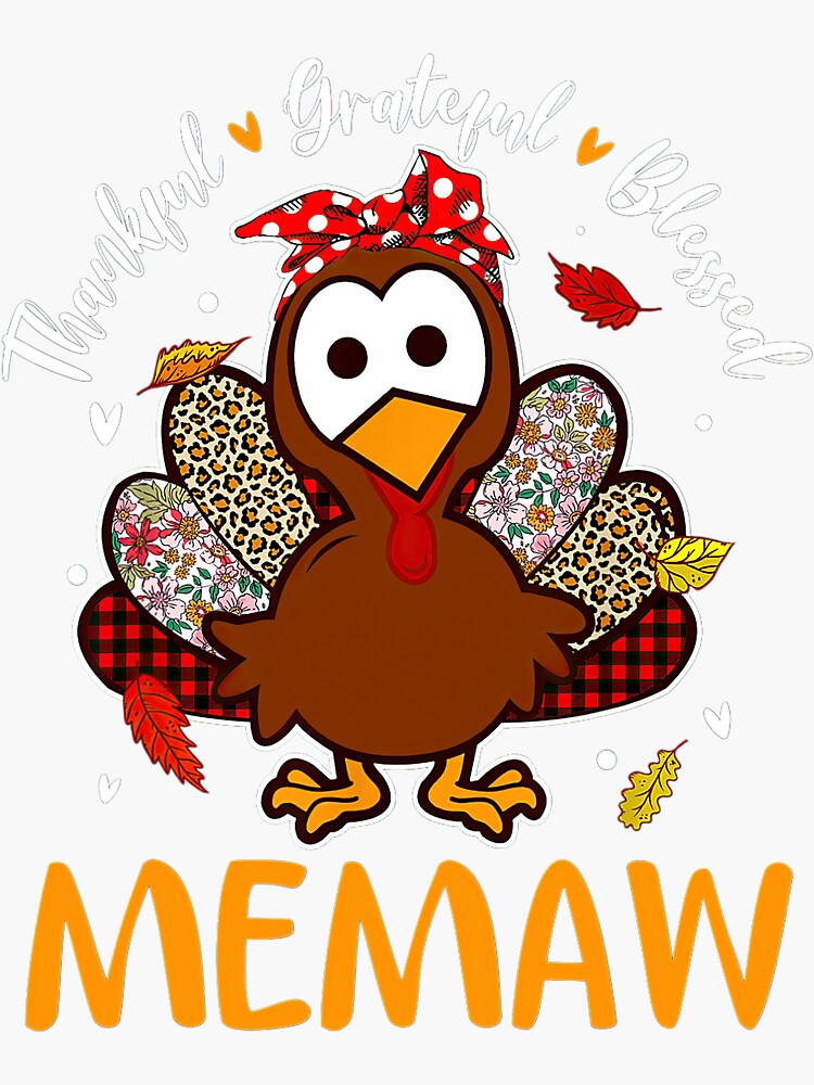 One Thankful Meemaw Leopard Turkey Thanksgiving Meemaw Gift T-Shirt