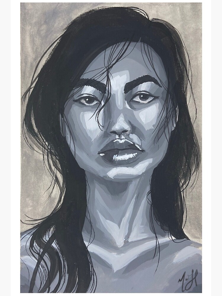 Black & white gouache woman portrait painting – The Strength to