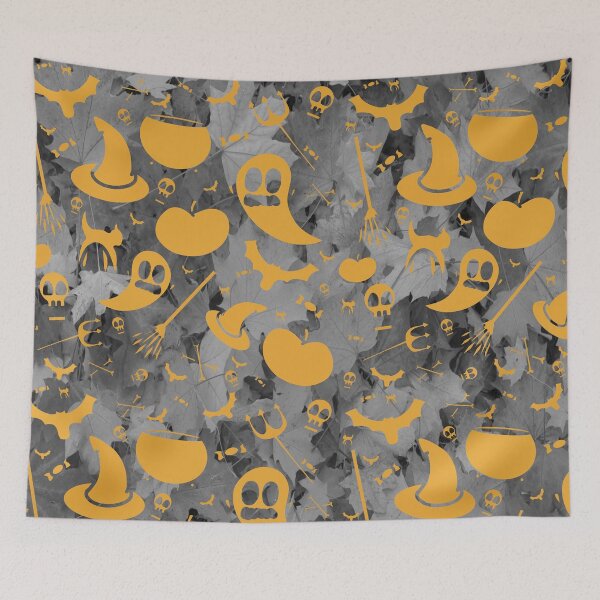 Item preview, Cute Halloween Pattern with all Your Favourite Halloween Icons and a Fall Leaf Background. designed and sold by UrTops.