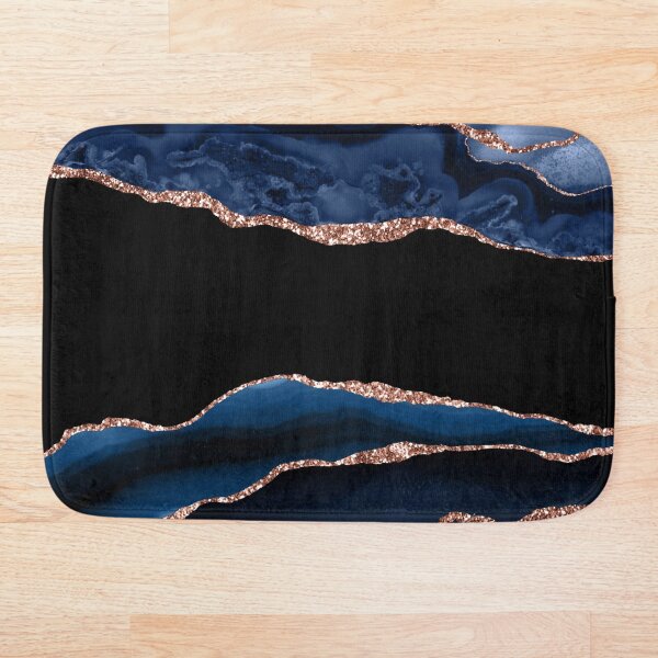 Blue and Rose Gold Agate Bath Mat