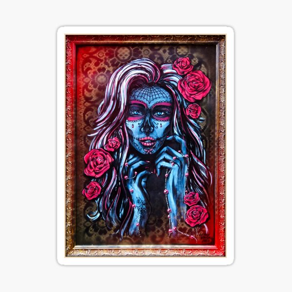 Sugar Skull Girl with Roses Art Sticker