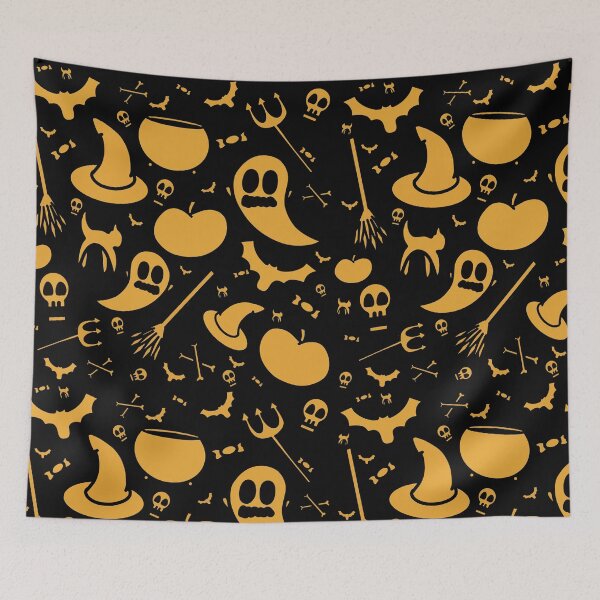 Item preview, Cute Halloween Pattern with all Your Favourite Halloween Icons and a Black Background. designed and sold by UrTops.