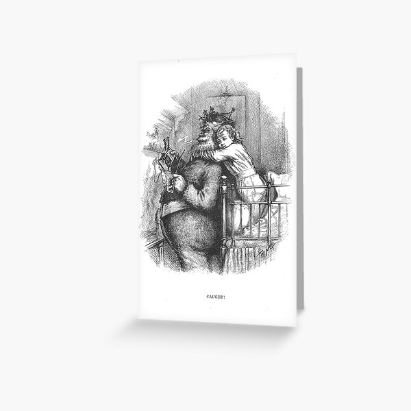 Vintage Santa Christmas Etching "Caught" by Thomas Nast Greeting Card