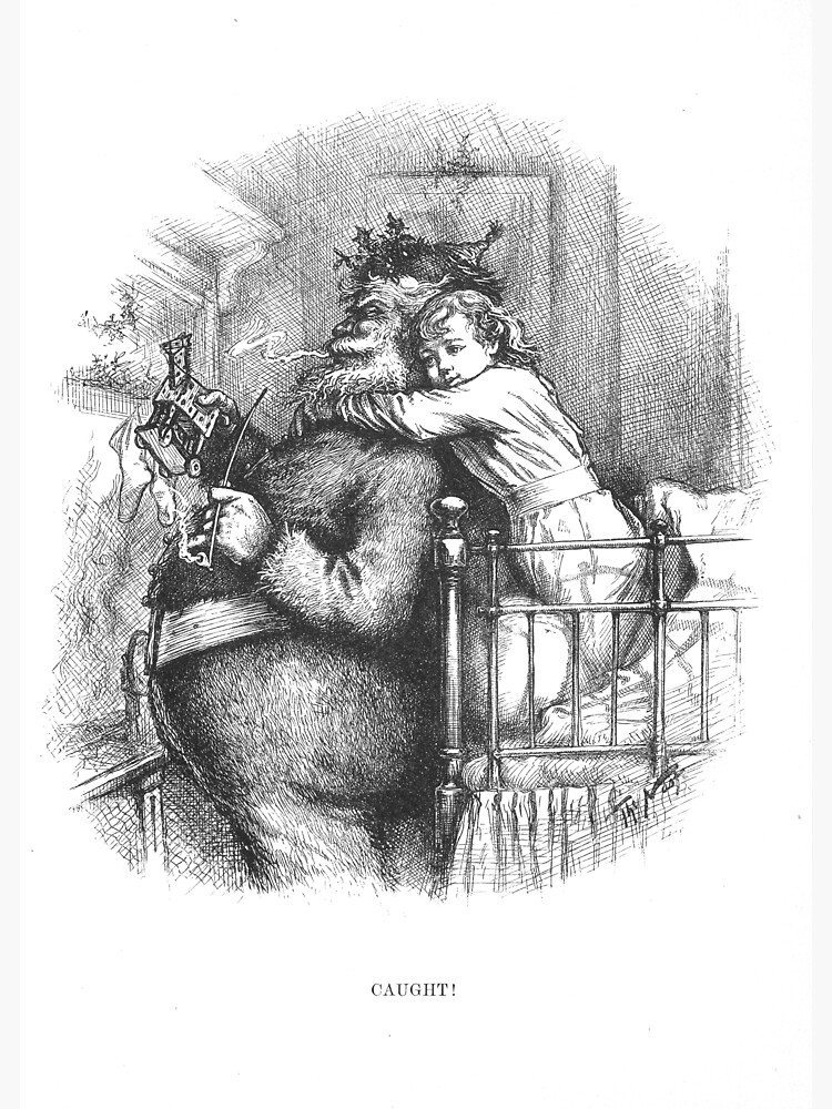 Vintage Santa Christmas Etching "Caught" by Thomas Nast by douglasewelch