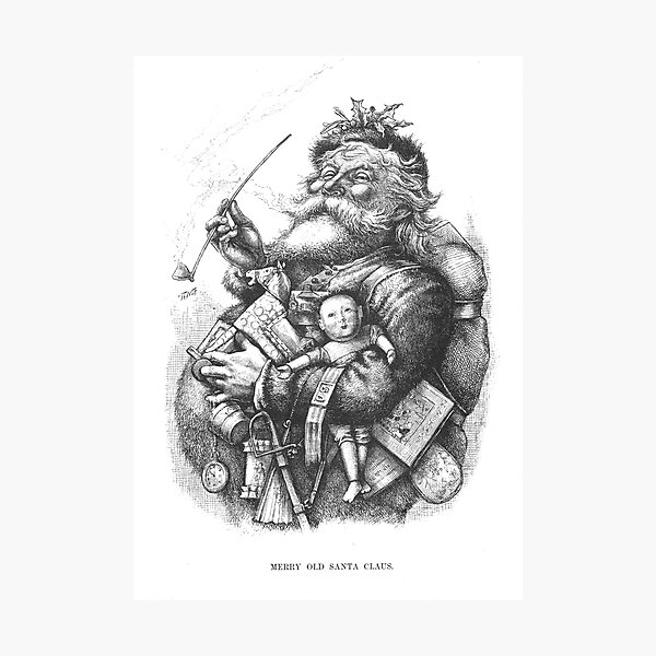 Item preview, Vintage Santa Christmas Etching "Merry Old Santa Claus" by Thomas Nast designed and sold by Douglas E. Welch Design and Photography.
