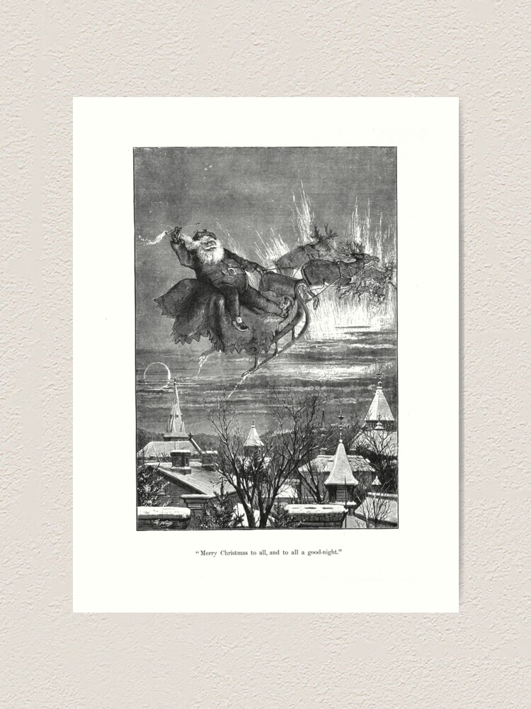 Merry Christmas to All 絵画　アンティーク Vintage Santa Christmas Etching 