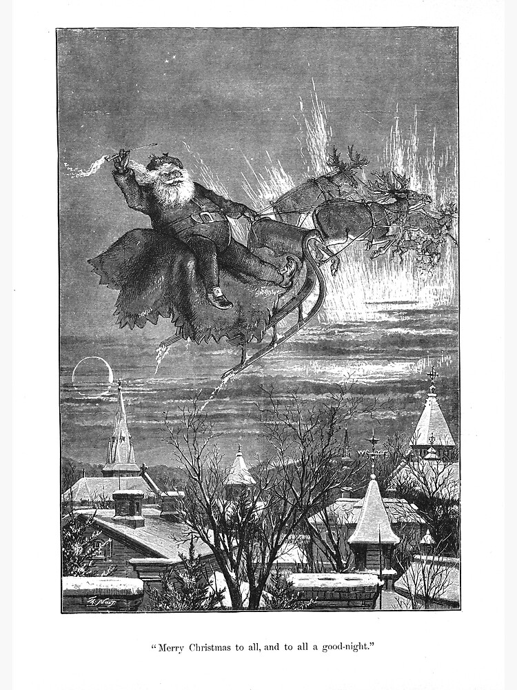 Merry Christmas to All 絵画　アンティーク Vintage Santa Christmas Etching 