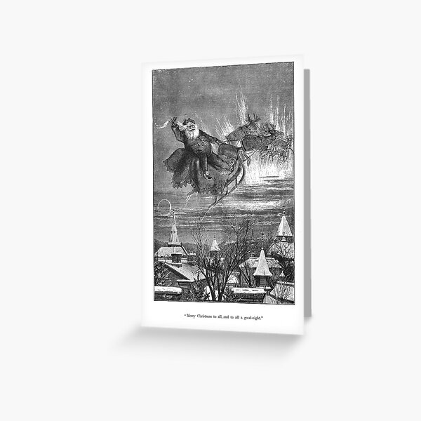 Vintage Santa Christmas Etching "Merry Christmas To All and To All A Goodnight" by Thomas Nast Greeting Card