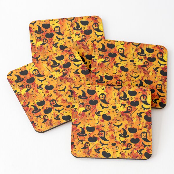 Item preview, Cute Halloween Pattern with all Your Favourite Halloween Icons and an Orange Fall Leaf Background. designed and sold by UrTops.