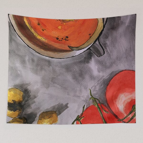 Item preview, tomato soup watercolor painting designed and sold by artjojo.