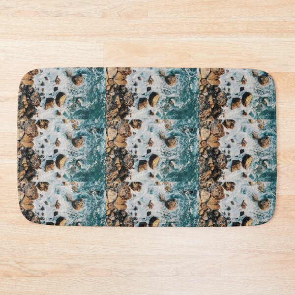 Item preview, Ocean Bathmat Design, Cute Rocky Beach Sea Green Blue Gifts designed and sold by PrintOfi.