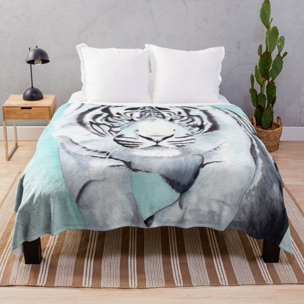 Aperçu de l'œuvre Ne clignez pas des yeux! Aquarelle de tigre blanc créée et vendue par hennawheaton.