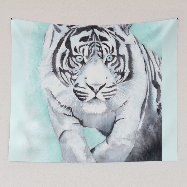 Aperçu de l'œuvre Ne clignez pas des yeux! Aquarelle de tigre blanc créée et vendue par hennawheaton.