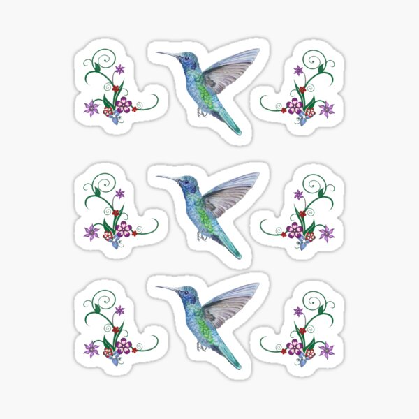Hummingbird and Flowers Sticker Pack (9 stickers) Sticker