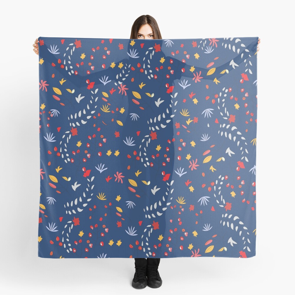 Midnight blue vintage floral pattern Scarf