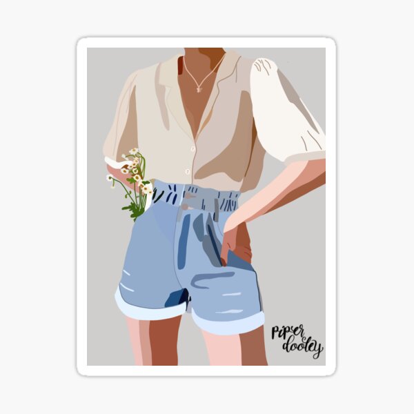 Sticker Beautiful sports fitness woman in denim jeans shorts and