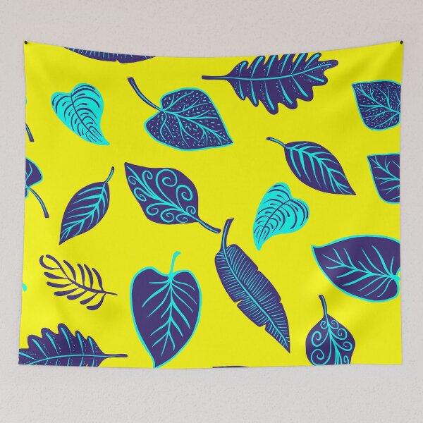 Item preview, Bold Blue Leaves on Bright Yellow Background for Fall or Anytime. A Variety of Leaf Shapes Adds Color To Any Surface. designed and sold by UrTops.