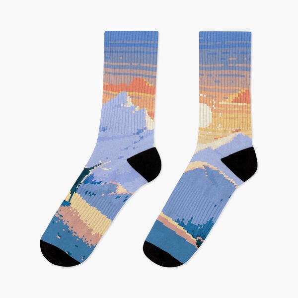 Item preview, Sunrise on snowy mountains in pixel art designed and sold by Nayala-Art.