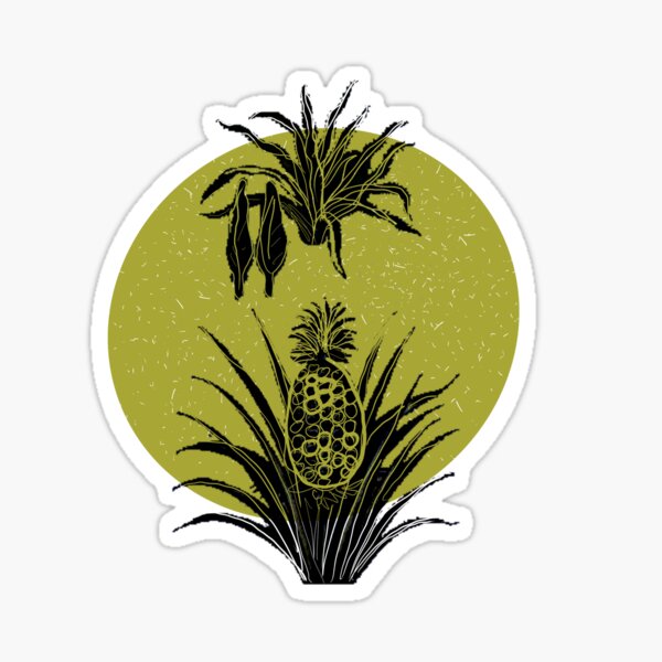 Handmade original Linocut print block of tropical Hawaiian topless woman with pineapple and sword