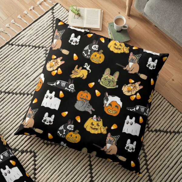 Spooky Frenchies, Black Floor Pillow