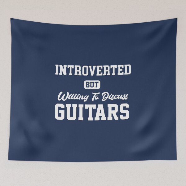 Item preview, "Introverted but Willing to Discuss Guitars" Funny Conversation Starter Shirt designed and sold by The Snarky Musician.