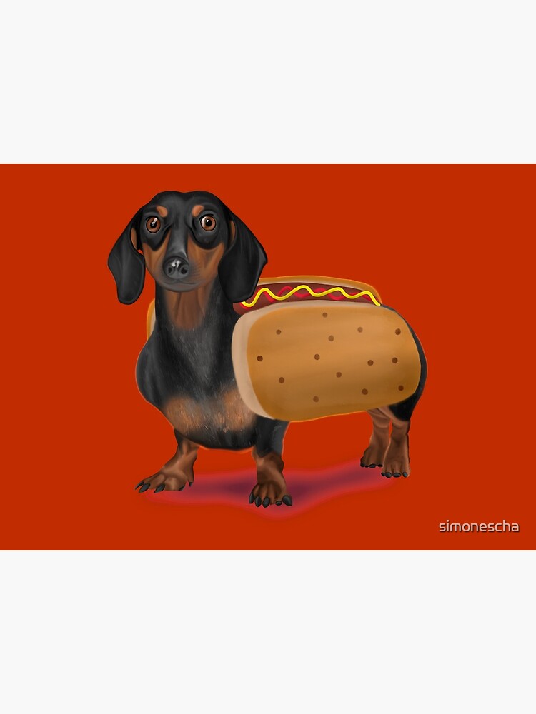 Lámina rígida «Dibujo de disfraz de salchicha de perro salchicha de Halloween» de simonescha Redbubble