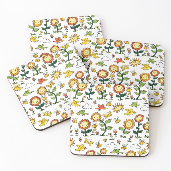 Artikelvorschau, Vektor bunte Cartoon-Sonnenblumen, Vögel und Bienen wiederholen Muster. entworfen und verkauft von jamiesoondesign.